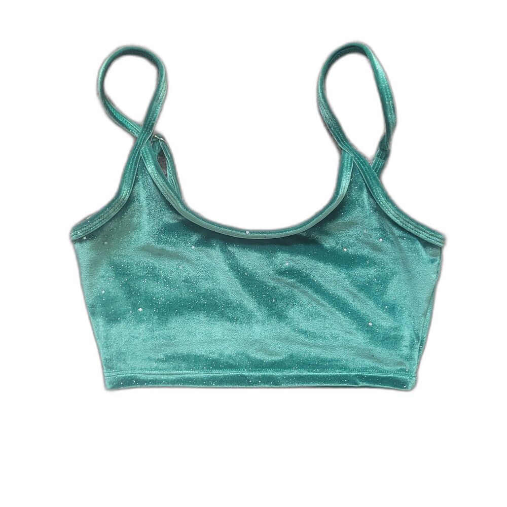 Beach Riot Libby Sports Bra Small Green Metallic Glitter Strappy Activewear